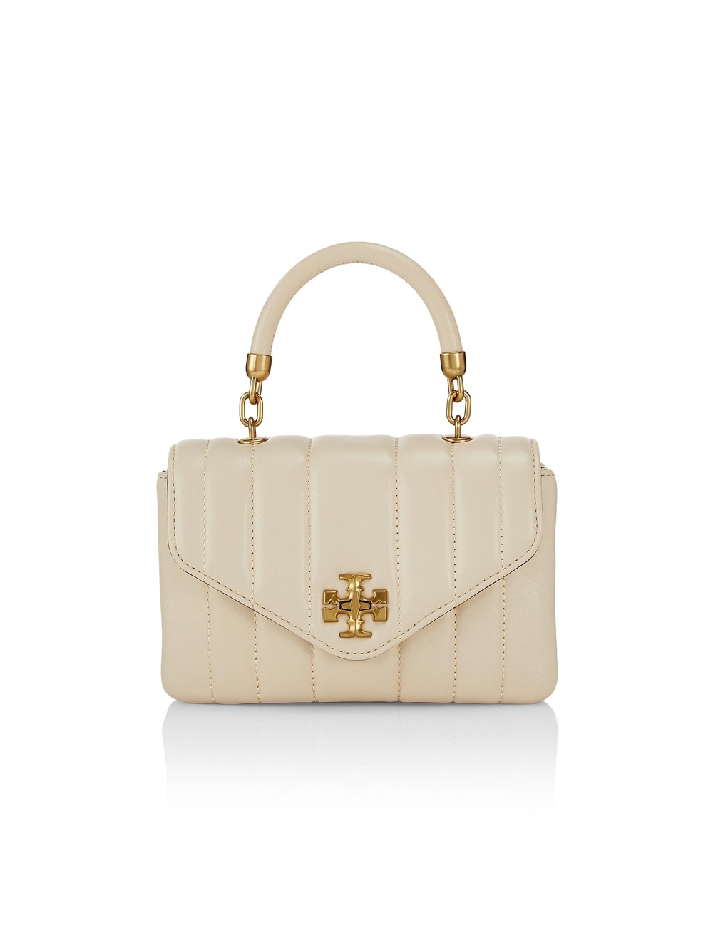 Tory Burch Cream Quilted Top-Handle Satchel with Gold Hardware